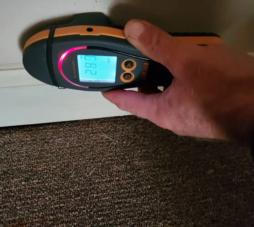 Moisture detection at baseboard during Sewage Cleanup & Sanitation in Oak Hill